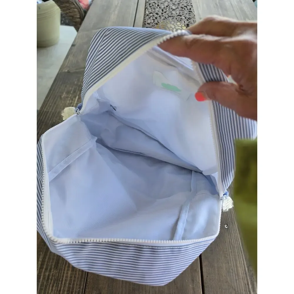 NEW Apple of my Isla Striped Blue backpack wipeable/ drink holder